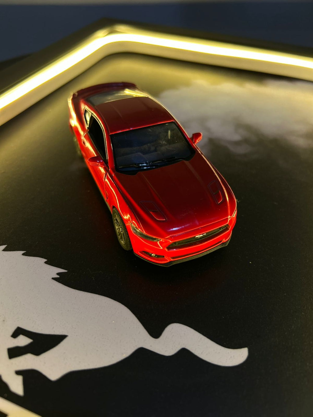 2015 Ford Mustang GT S550 – 1:36 Scale Model in 10×14″ Shadow Frame with Warm Neon Lights