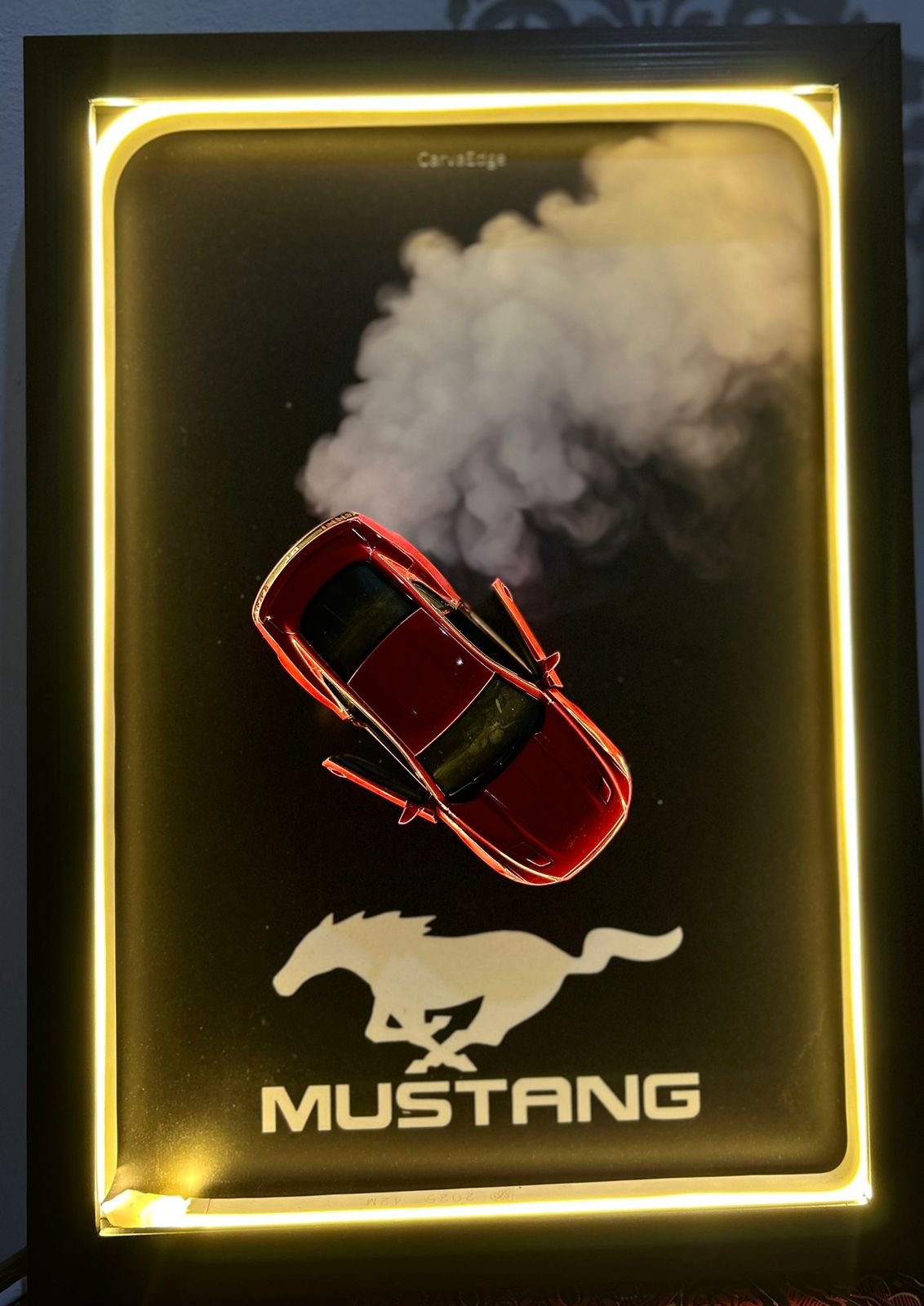 2015 Ford Mustang GT S550 – 1:36 Scale Model in 10×14″ Shadow Frame with Warm Neon Lights