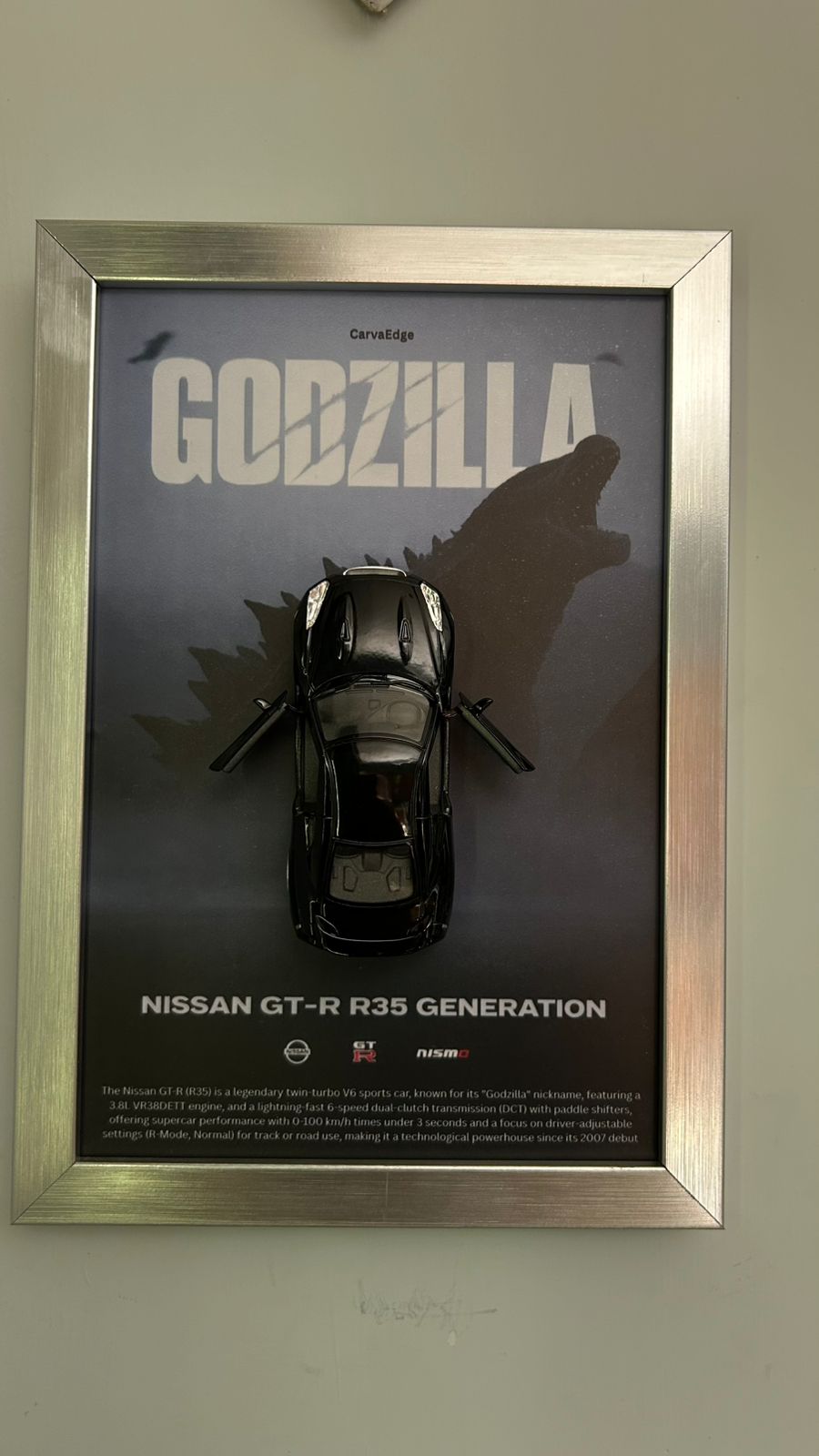 Nissan GT-R R35 “Godzilla” – 1:36 Scale Model in Premium Frame
