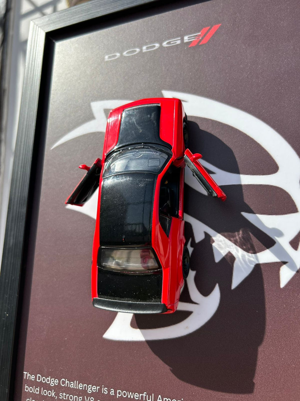 Dodge Challenger – 1:38 Scale Diecast Muscle Car in a Beast-Style Wooden Frame