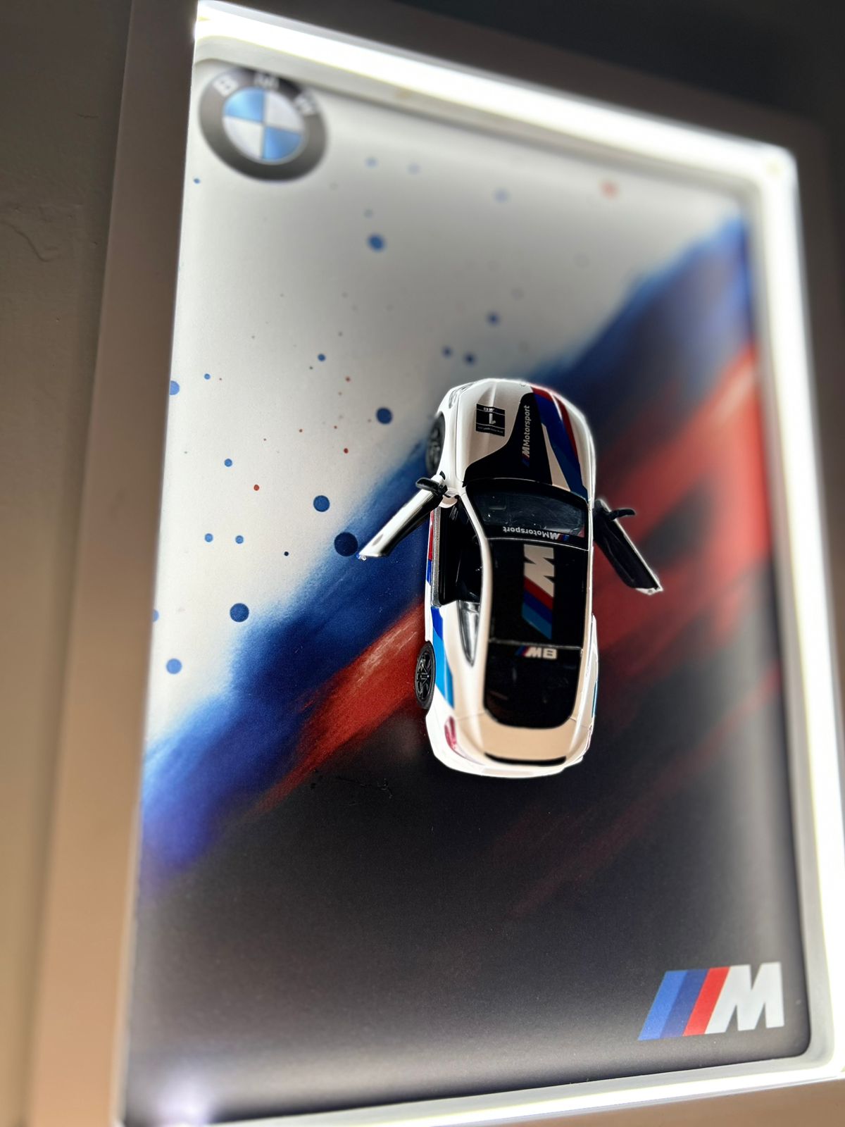 BMW M8 Coupe – 1:38 Licensed Scale Model in a White Neon Shadow Frame