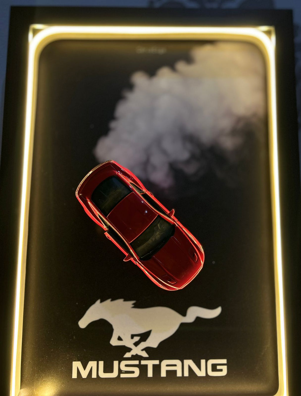 2015 Ford Mustang GT S550 – 1:36 Scale Model in 10×14″ Shadow Frame with Warm Neon Lights