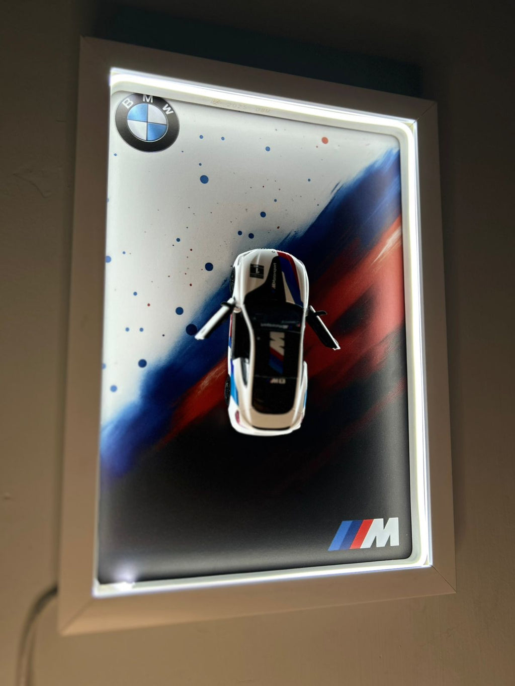 BMW M8 Coupe – 1:38 Licensed Scale Model in a White Neon Shadow Frame