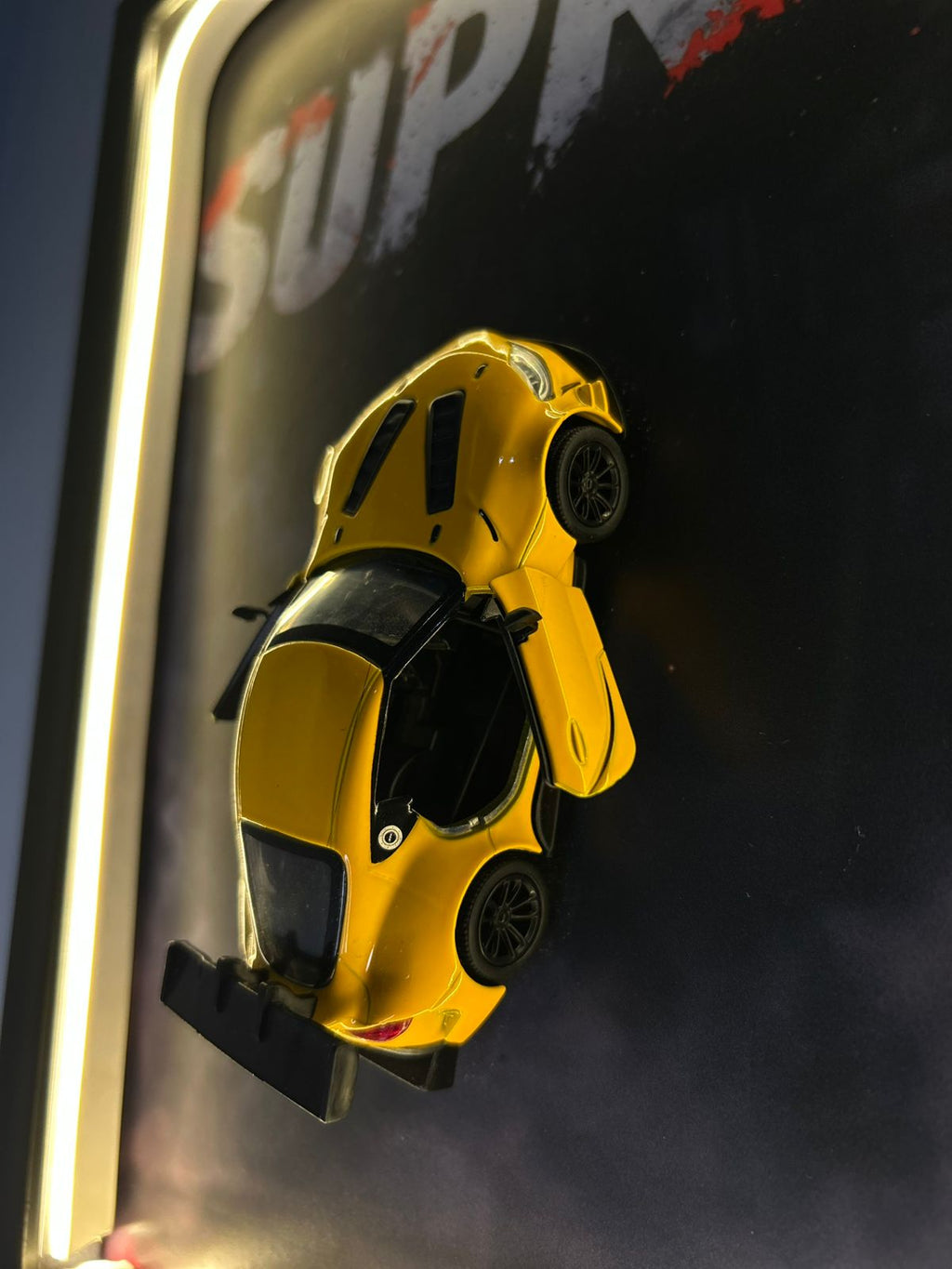 Toyota GR Supra – 1:38 Scale Diecast Model in a Warm Neon Shadow Frame